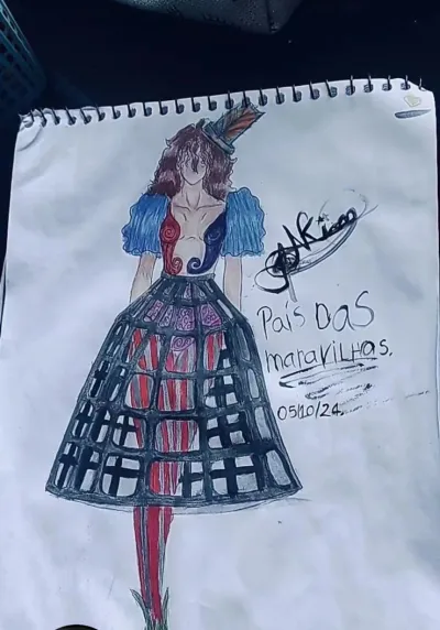 Desenho do rosto ao ombro, e design de roupas 